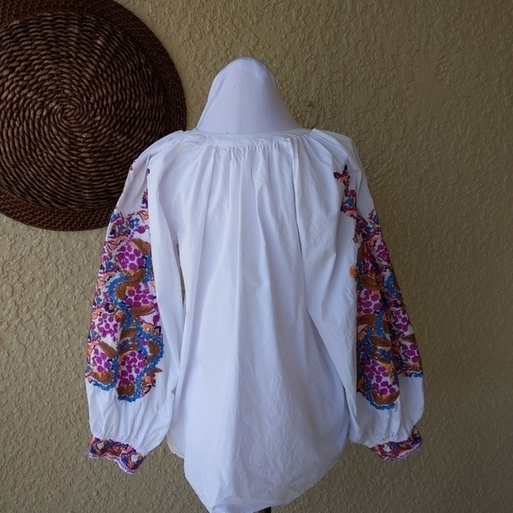 Goodnight Macaroon embroidered button down balloon sleeve blouse women's small - Picture 5 of 6